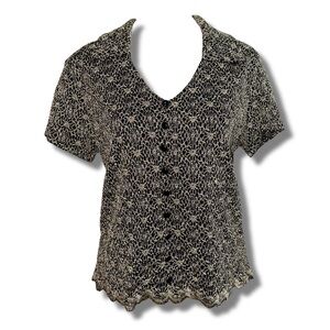 Vtg 90s Stretchy Floral Lace Collared Top